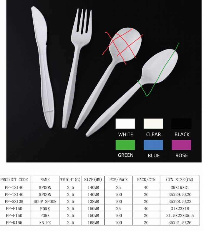 Tenedor 2.5G (paquete de 25), 140 mm, PP，el precio es por paquete（25pcs）