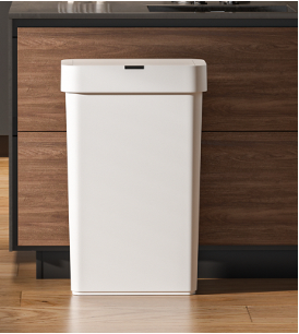 Cubo de basura con sensor inteligente, disponible en blanco y negro, funciona con batería, tiene sensor de gestos y función de encendido continuo con un solo botón.