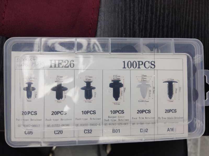 Juego de clips HE26, 100 piezas, plástico, caja de plástico