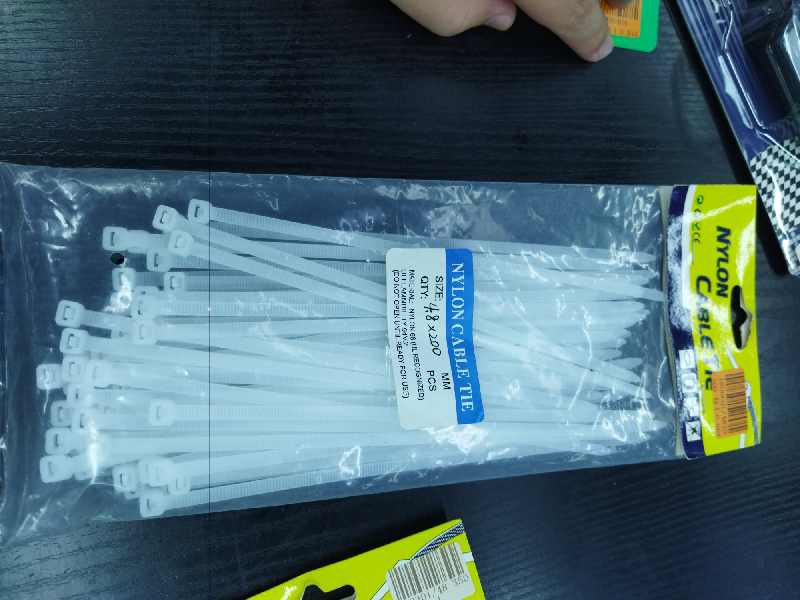 Bridas de nailon, 4,8 x 200 mm, 100 unidades/bolsa, blanco/negro