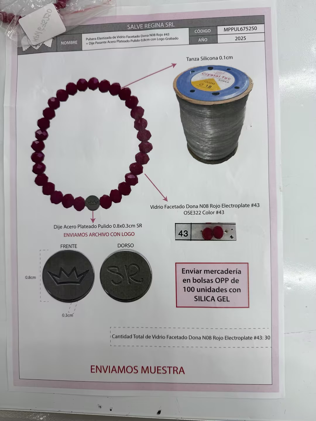Pulsera elástica con incrustaciones de vidrio, estilo y talla como se muestra, acero inoxidable + vidrio image 1