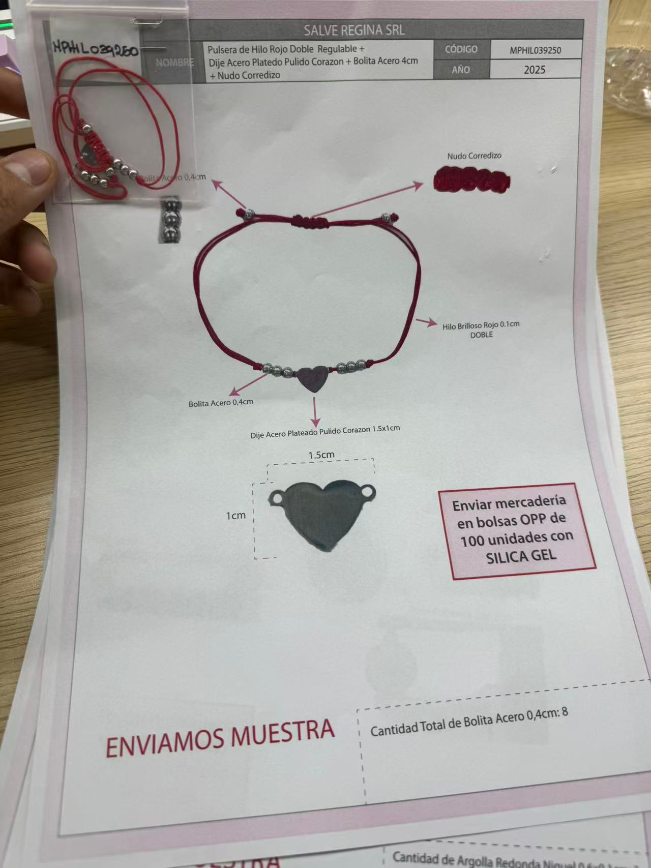 Pulsera ajustable de doble cuerda roja + cuenta de acero en forma de corazón pulido y chapado en oro + cuenta de acero de 4 cm + nudo corredizo, estilo y talla como se muestra, nailon + acero inoxidable image 1