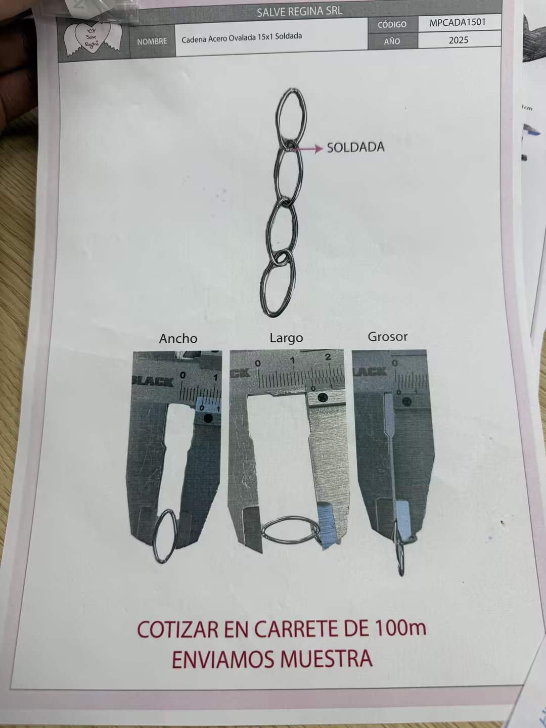 Cadena ovalada de acero, rollo de 100 m, estilo y talla como se muestra, acero inoxidable image 1