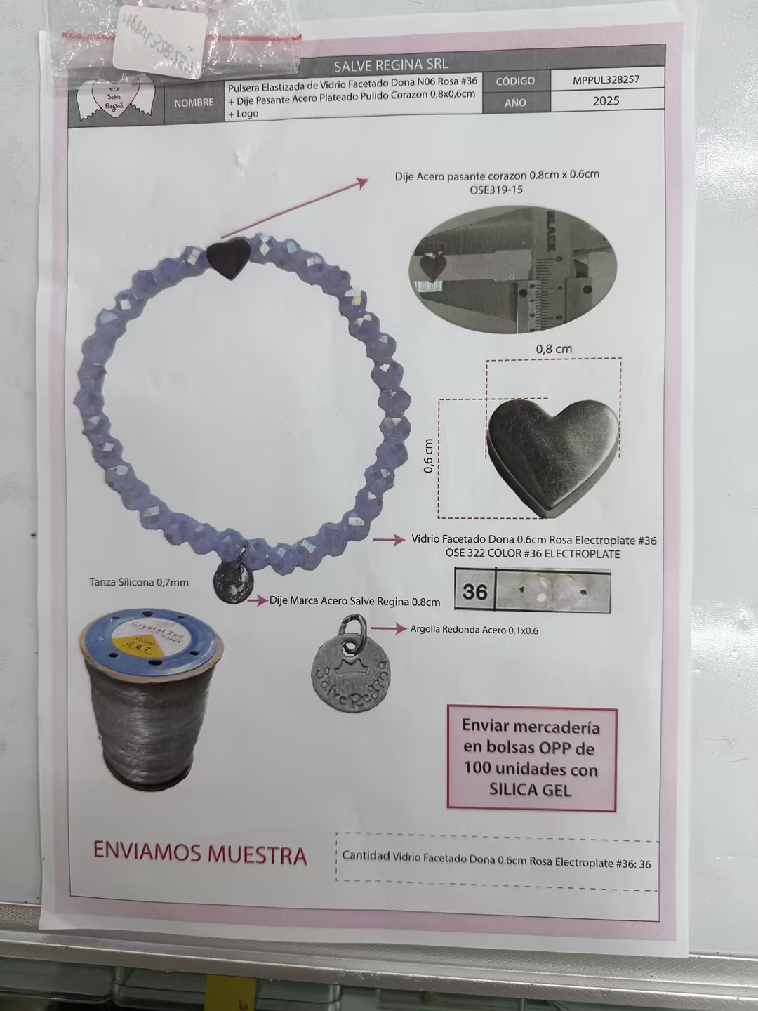 Pulsera elástica con incrustaciones de vidrio, estilo y talla como se muestra, acero inoxidable + vidrio image 1