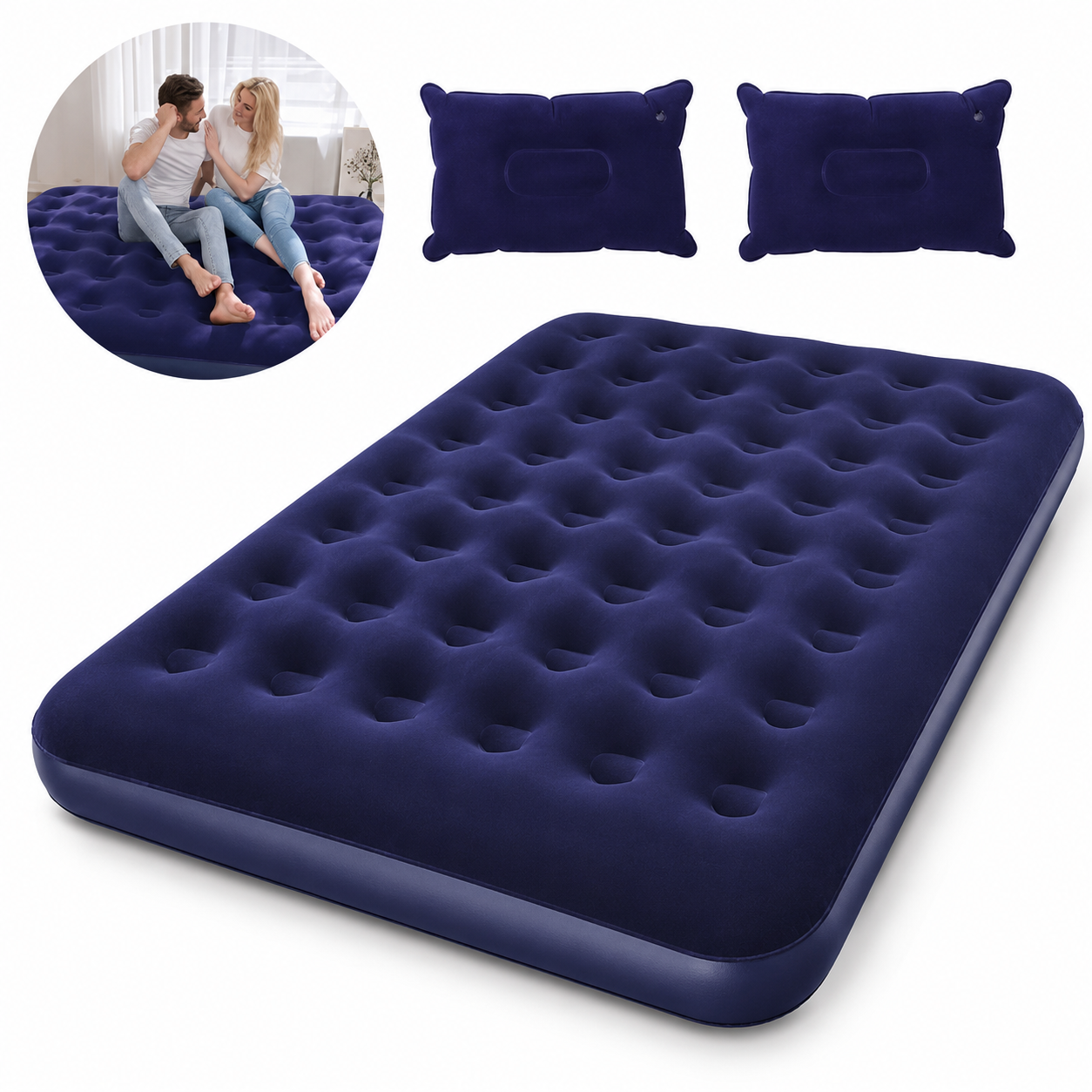 Colchón Inflable Individual de PVC, Descanso Portátil para Camping y Viajes, Fácil Inflado