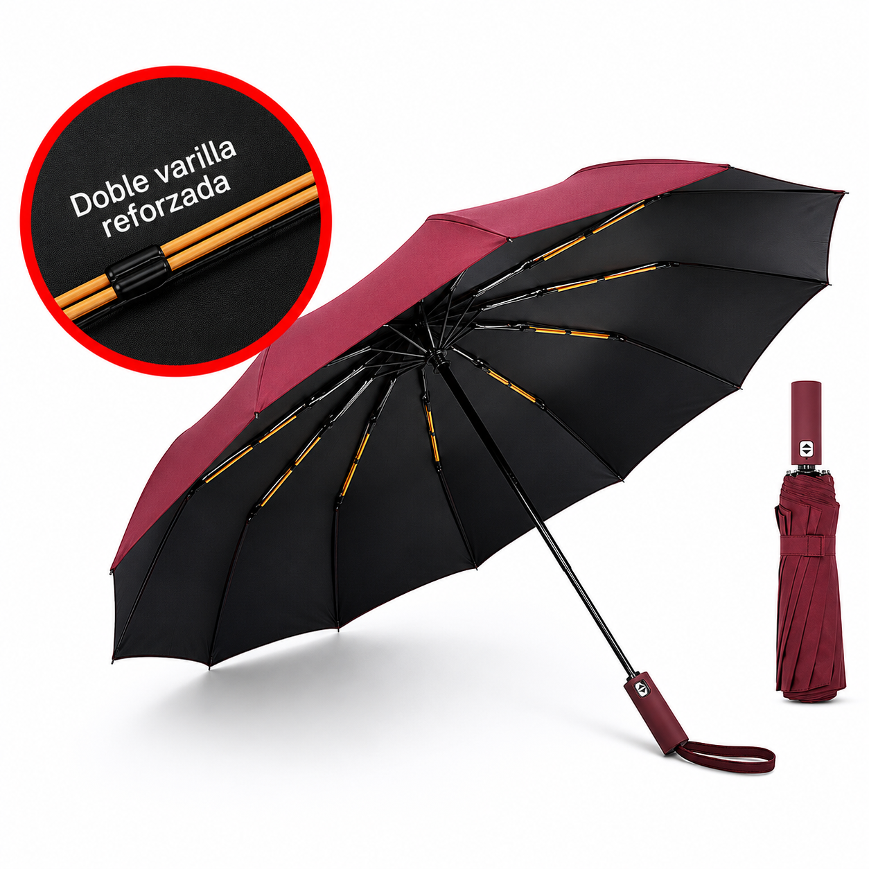 Paraguas Automático con Protección UV y 12 Varillas 105 cm