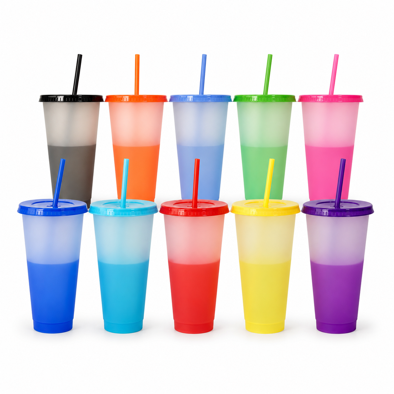 Vasos Mágicos que Cambian de Color con Tapa y Popote 710 ml