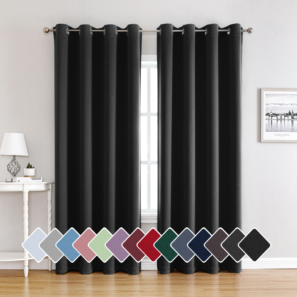 Cortinas Blackout de Poliéster, Bloqueo Total de Luz para Dormitorio y Sala