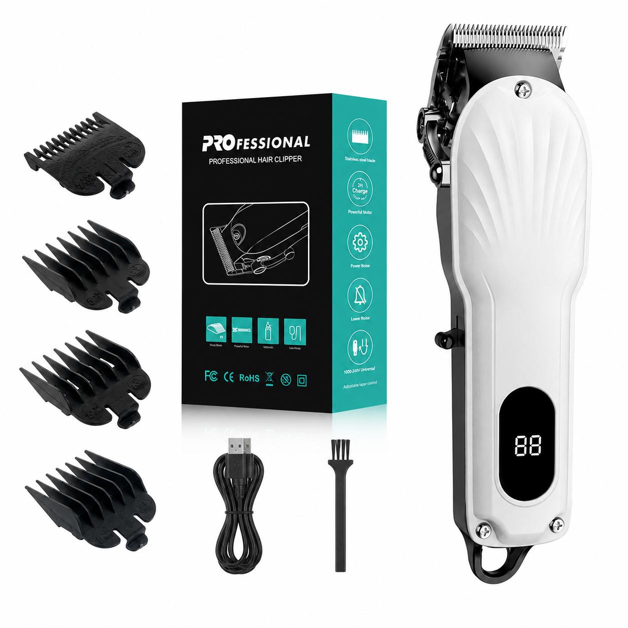 Máquina Cortadora de Cabello Profesional de Acero Inoxidable, Corte Preciso para Barbería y Hogar, Inalámbrica