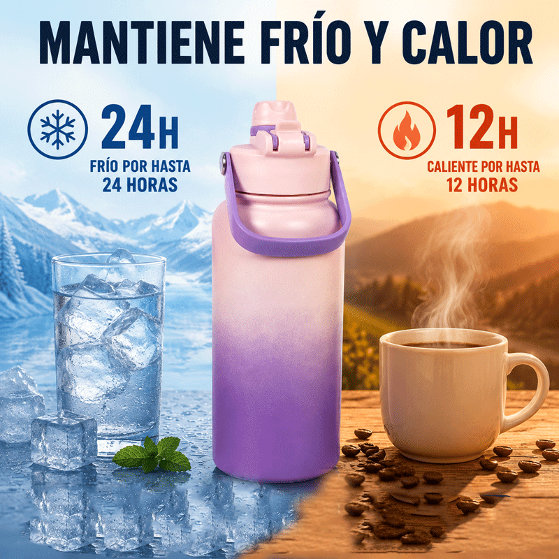 Taza Térmica de Acero Inoxidable con Pajita y Tapa 950ml