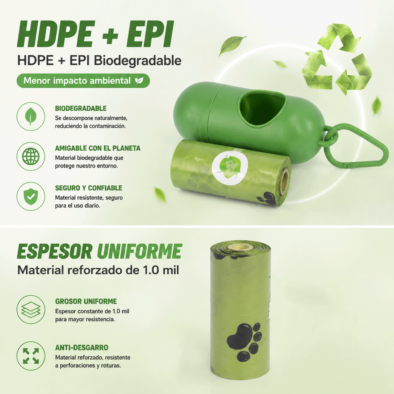 Bolsas Biodegradables para Desechos de Mascotas con Dispensador