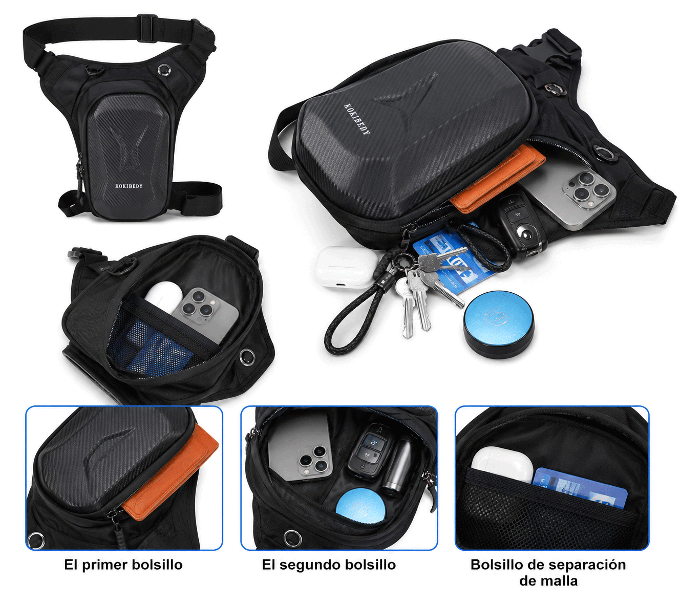 Riñonera Piernera Impermeable de Oxford, Almacenamiento Seguro para Motociclista, Ajustable Multifuncional