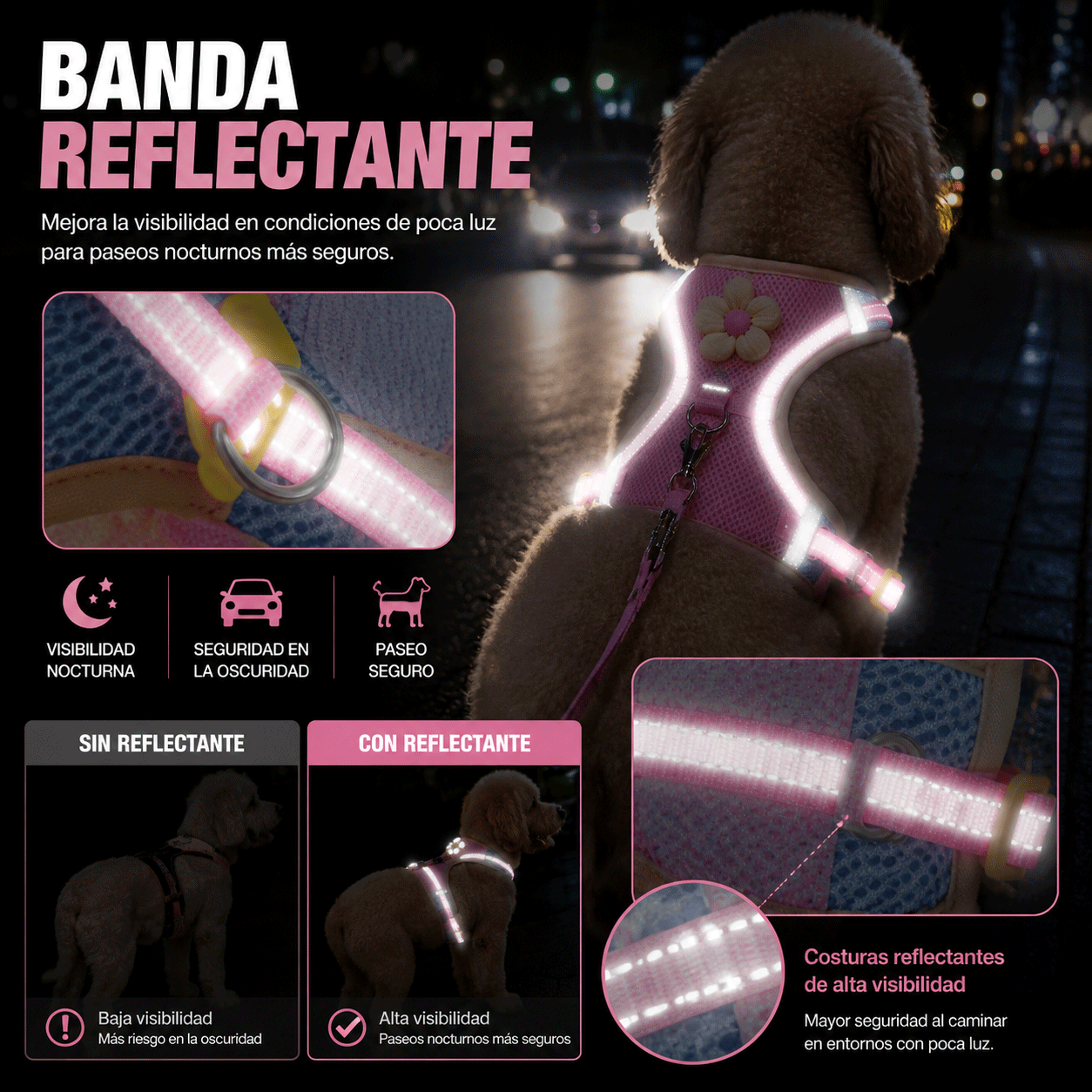 Arnés Tipo Chaleco para Perros y Gatos de Nylon, Control Seguro para Paseo, Diseño Reflectante Ajustable