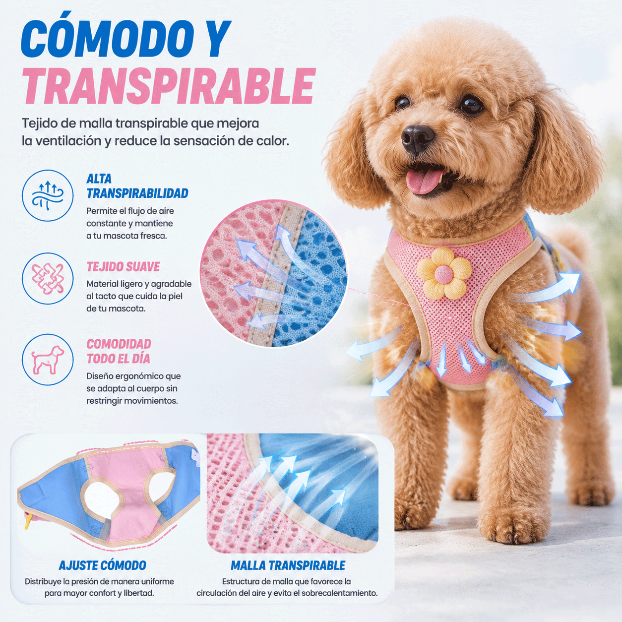 Arnés Tipo Chaleco para Perros y Gatos de Nylon, Control Seguro para Paseo, Diseño Reflectante Ajustable