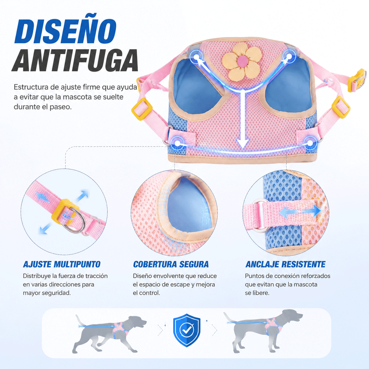 Arnés Tipo Chaleco para Perros y Gatos de Nylon, Control Seguro para Paseo, Diseño Reflectante Ajustable