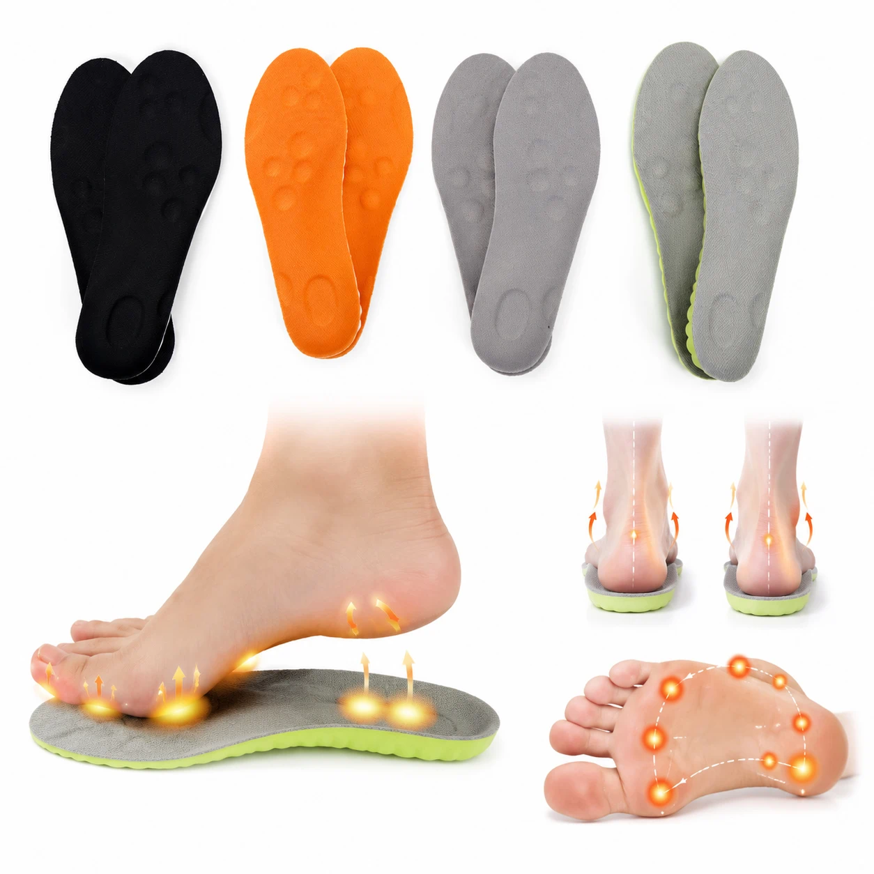 Plantillas Ortopédicas de Gel 4D, Soporte para Pie Plano y Absorción de Impacto