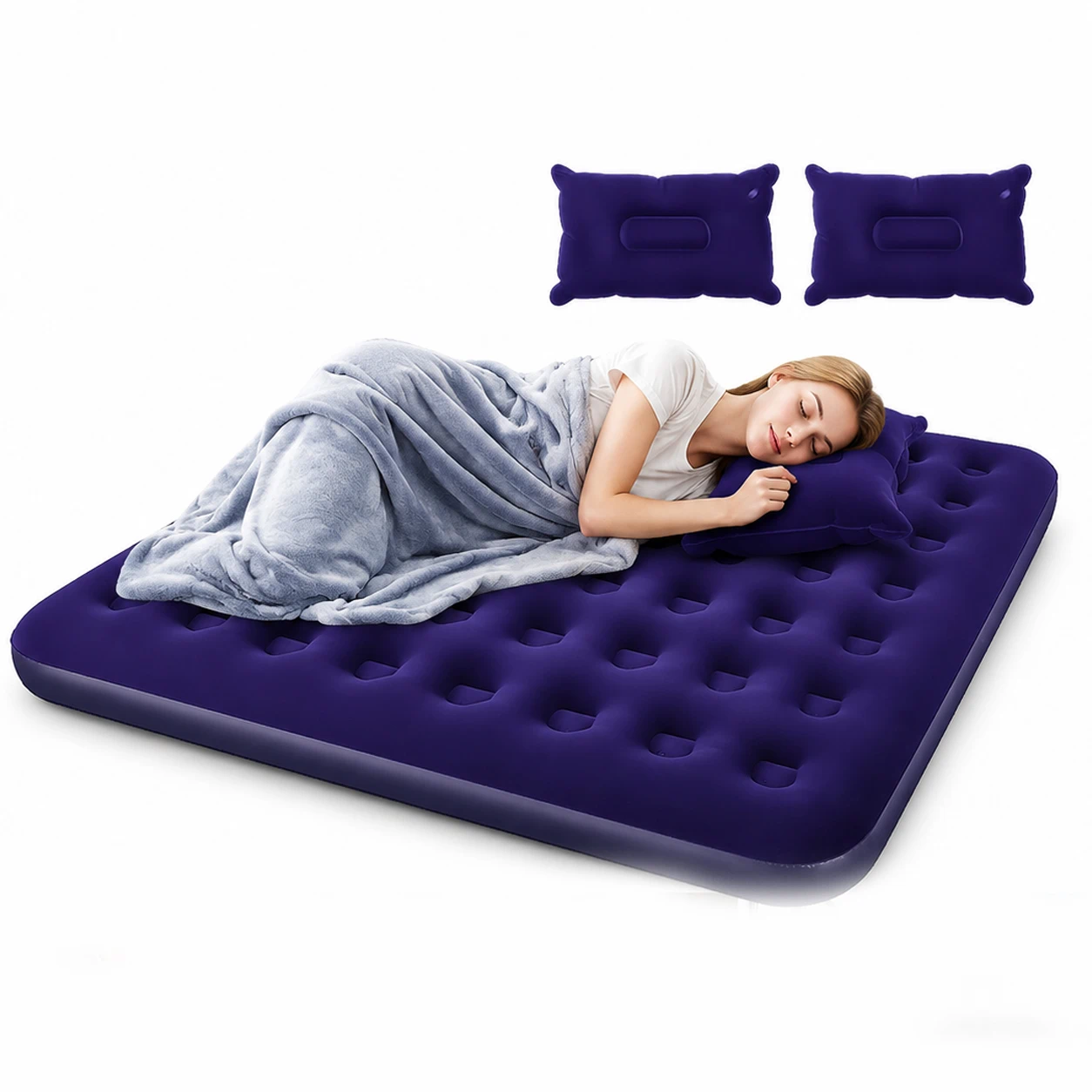 Colchón Inflable Individual de PVC, Descanso Portátil para Camping y Viajes, Fácil Inflado