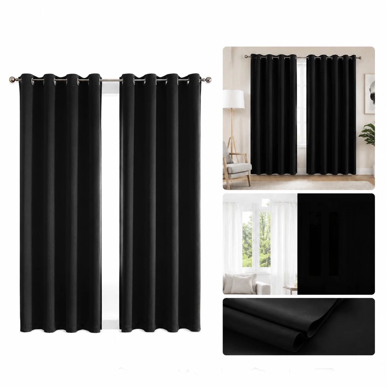 Cortinas Blackout de Poliéster, Bloqueo Total de Luz para Dormitorio y Sala 150*260 CM