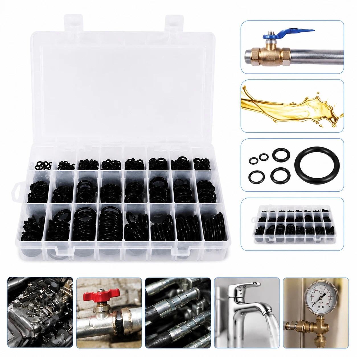Kit de Anillos O-Ring de Caucho, Sellado Industrial para Reparaciones Mecánicas