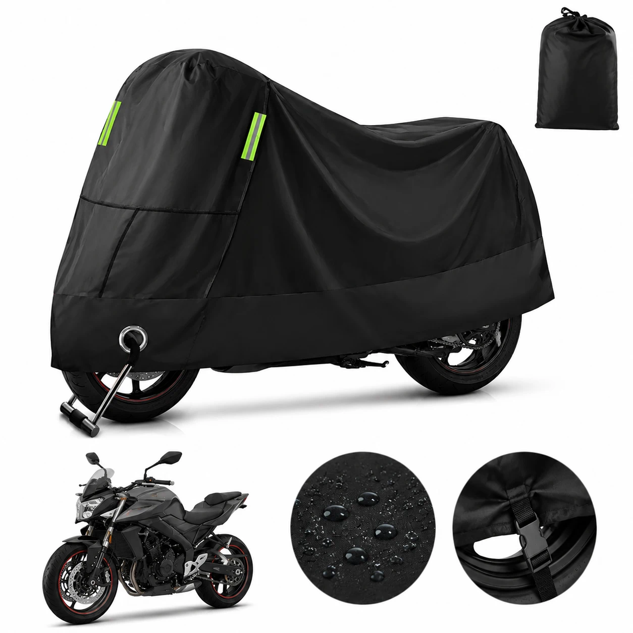 Funda para Motocicleta de Tela Oxford Impermeable, Protección UV para Exterior, con Tiras Reflejantes