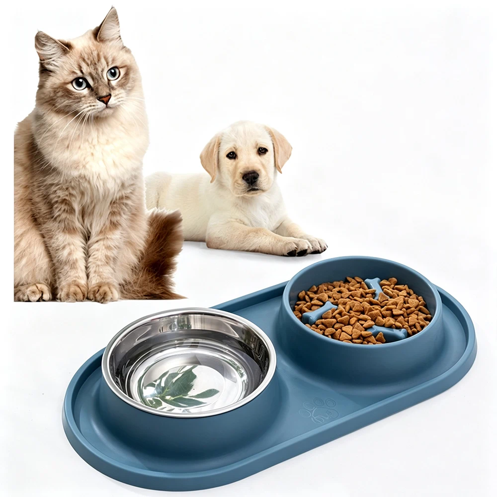 Comedero Antiglotón de Acero Inoxidable para Perros y Gatos, 20×39×14cm