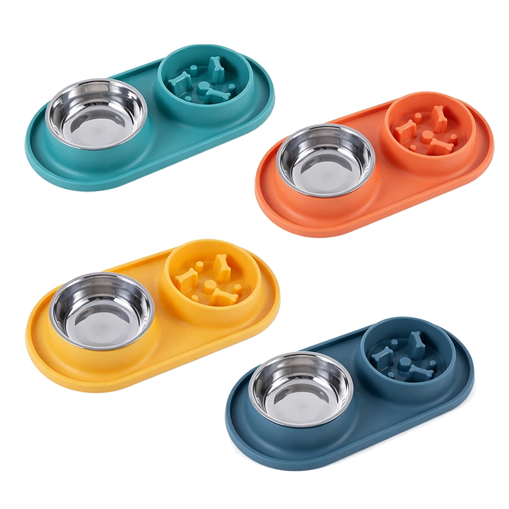 Comedero Antiglotón de Acero Inoxidable para Perros y Gatos, 20×39×14cm