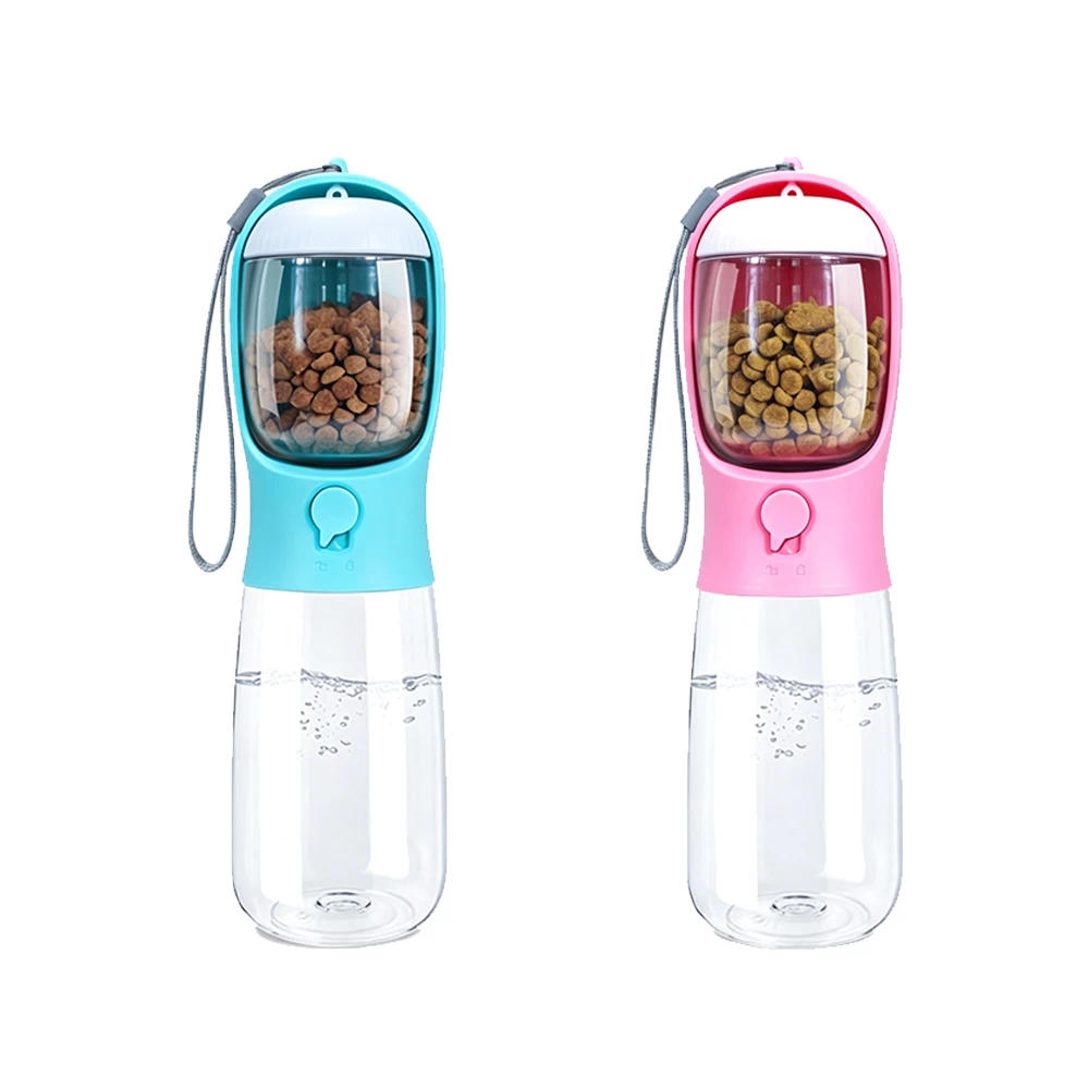 Botella de Agua Portátil para Mascotas, 2 en 1 Agua y Comida, 500ml
