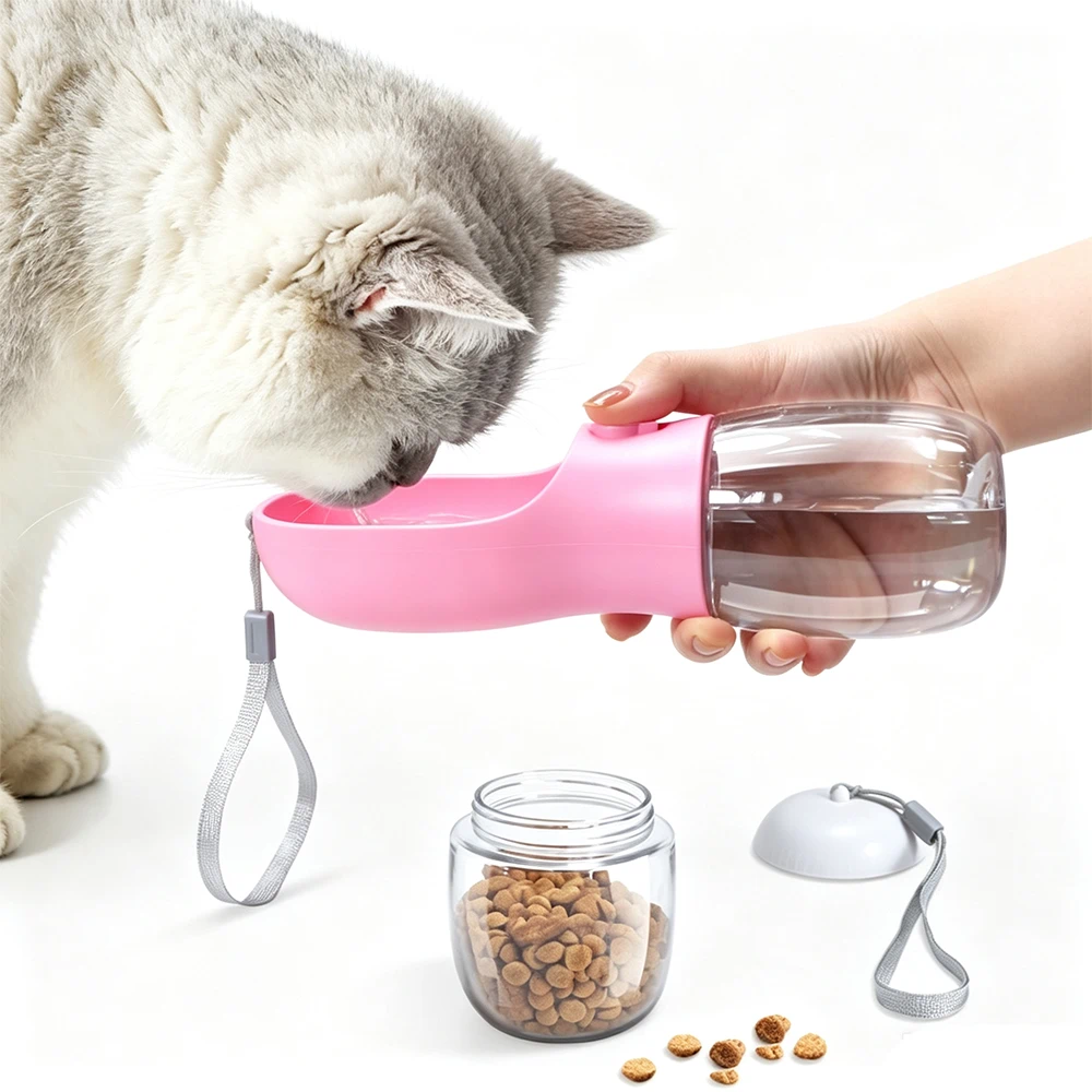 Botella de Agua Portátil para Mascotas, 2 en 1 Agua y Comida, 500ml