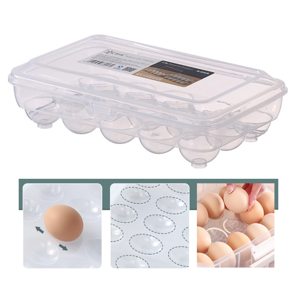Contenedor de Plástico para Huevos con Tapa, 15 Ranuras