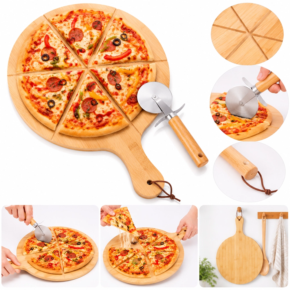 Tabla de Bambú para Pizza con Cortador 35×50cm image 1