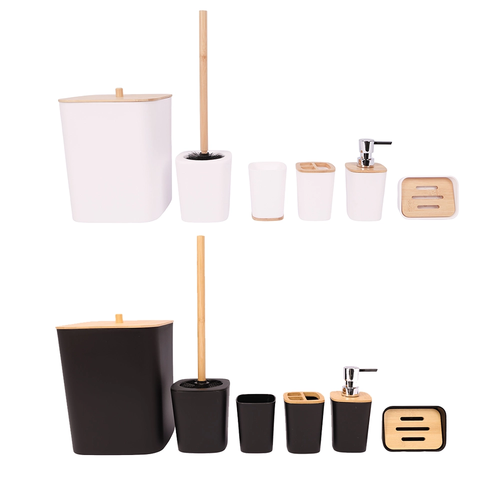Juego de Baño de PVC 5 Piezas Blanco y Negro