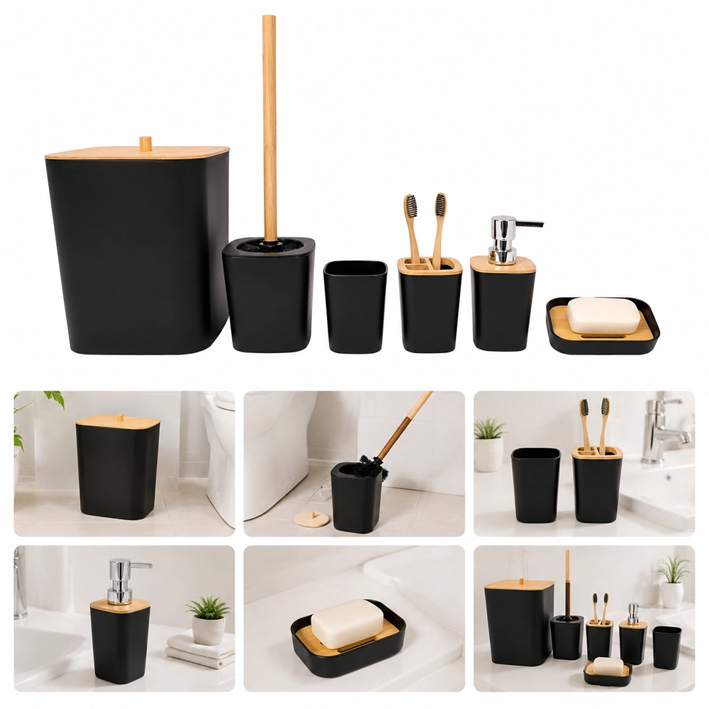 Juego de Baño de PVC 5 Piezas Blanco y Negro