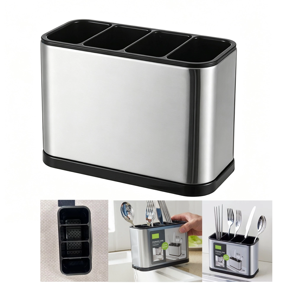 Organizador de Cocina 3 en 1 de Acero Inoxidable para Cubiertos, 18×8.6×13cm