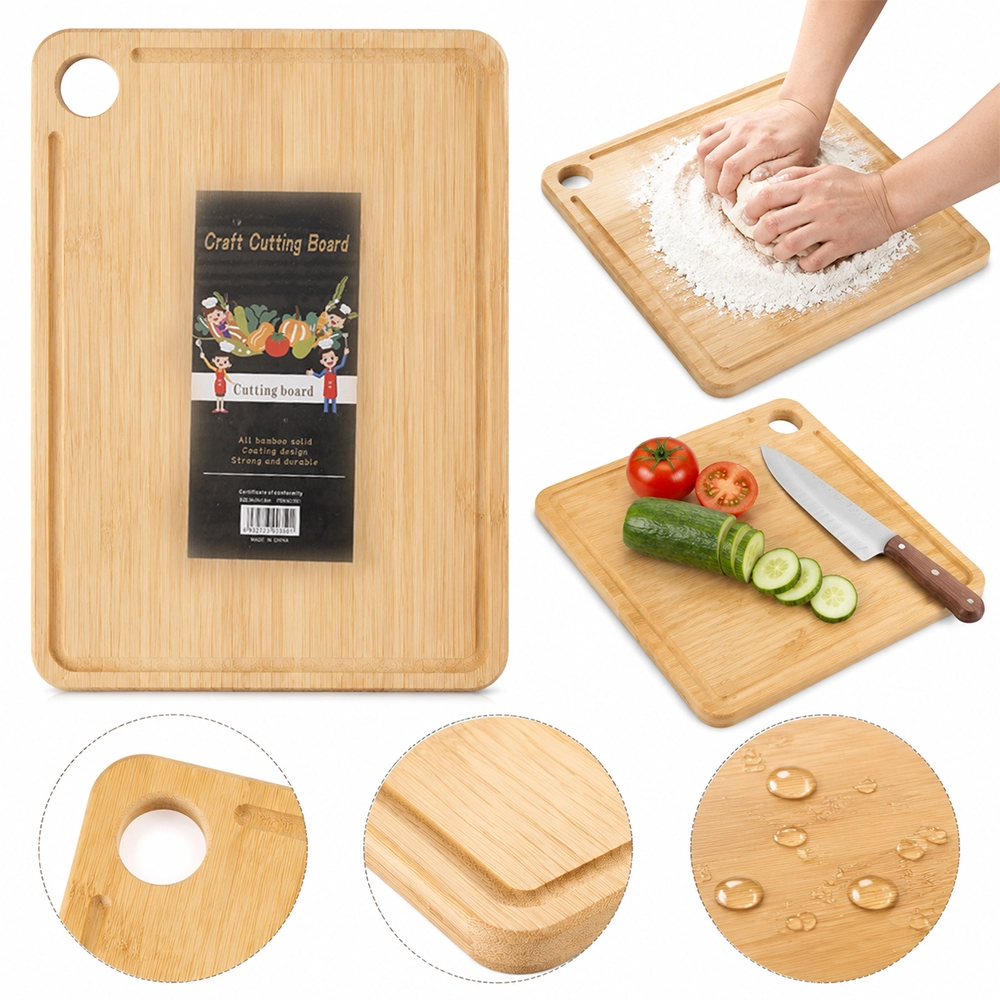 Tabla de Cortar de Bambú y Madera para Cocina, 26×36×1.2cm