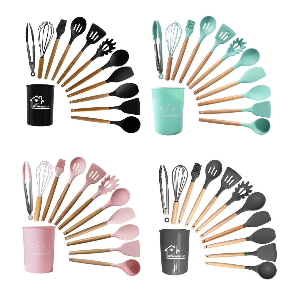 Set de 12 Utensilios de Cocina de Silicona, Grado Alimenticio, Antiadherente