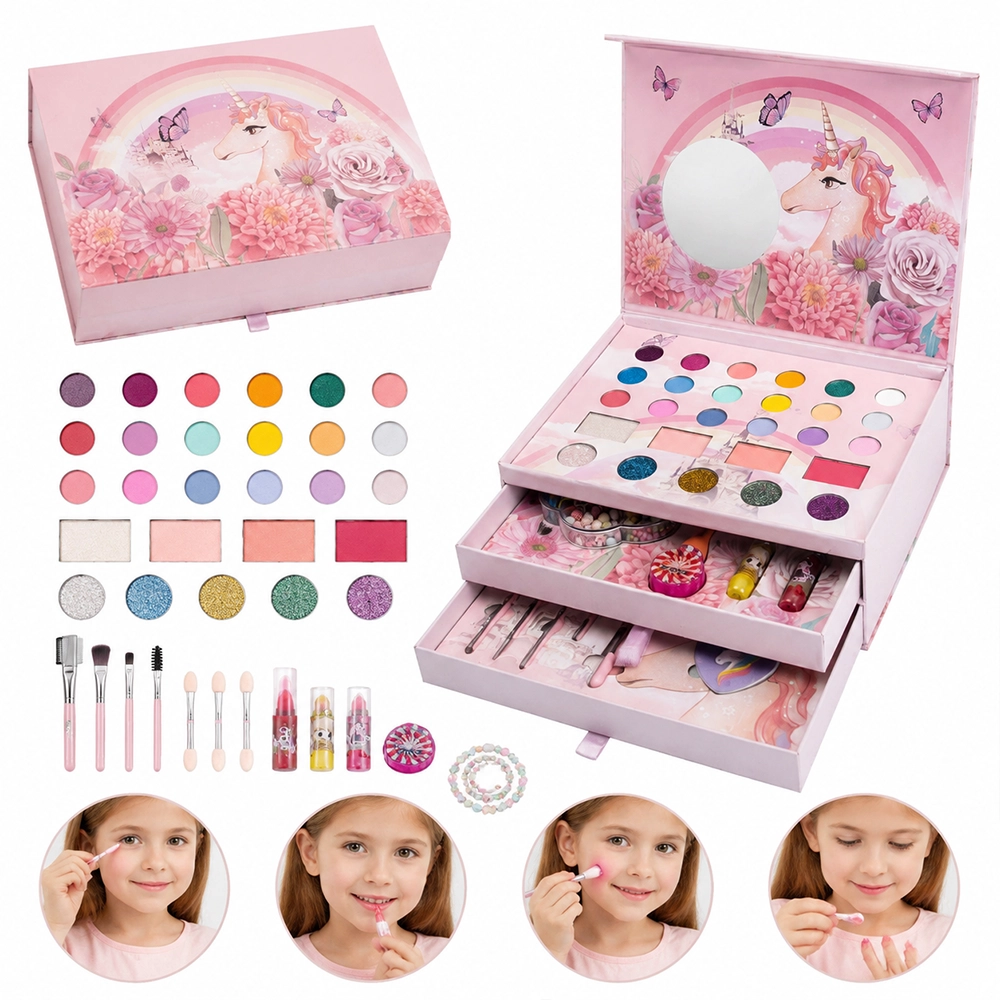 Set de Maquillaje Infantil con Unicornio, 3 en 1, para Jugar a las Casitas