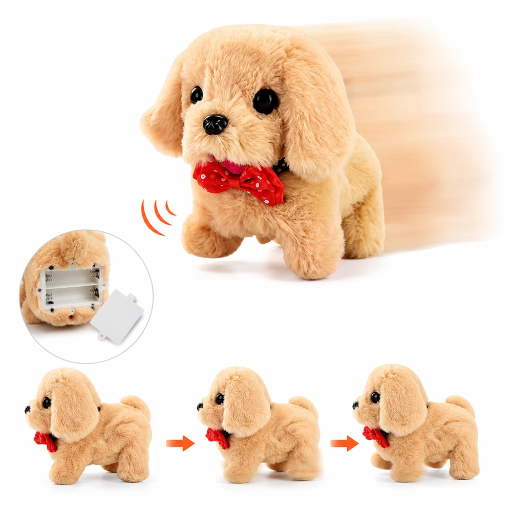 Perrito Robot de Peluche Electrónico para Niños, Camina y Ladra, 18×14cm