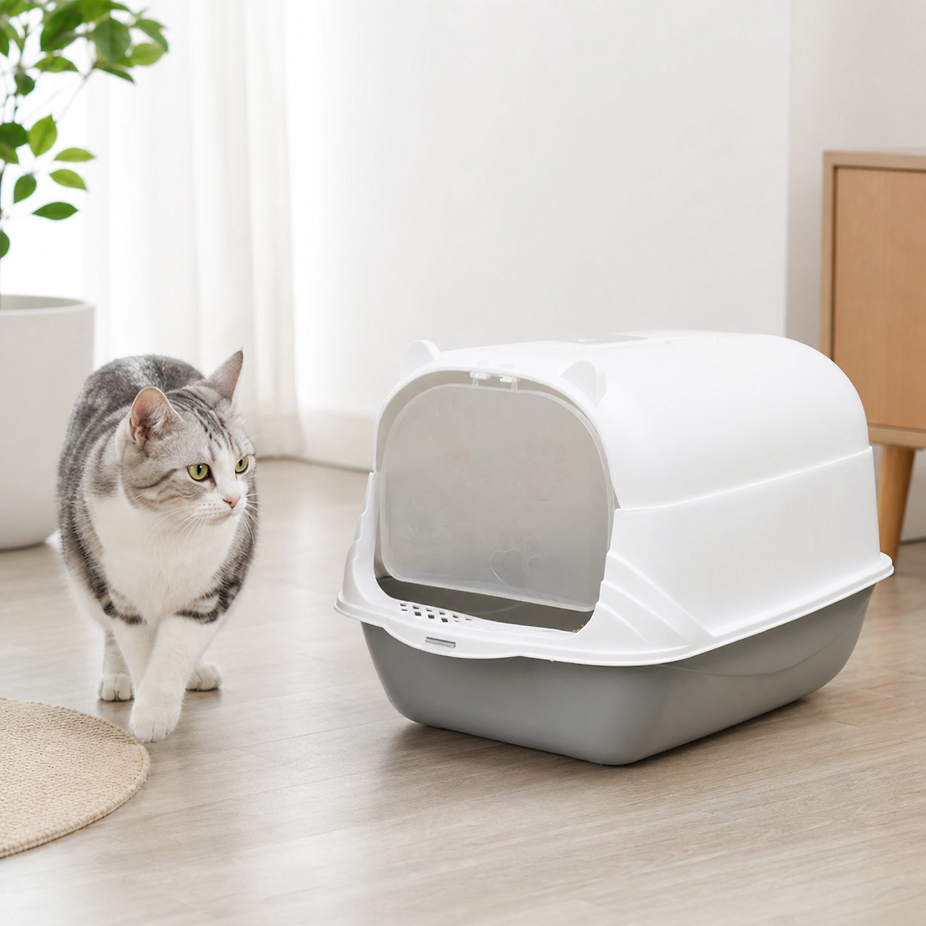Caja de Arena para Gatos de Plástico Grande con Tapa y Pala