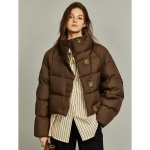 Chaqueta acolchada mujer, textura piel suave, corta, holgada, coreana, petite