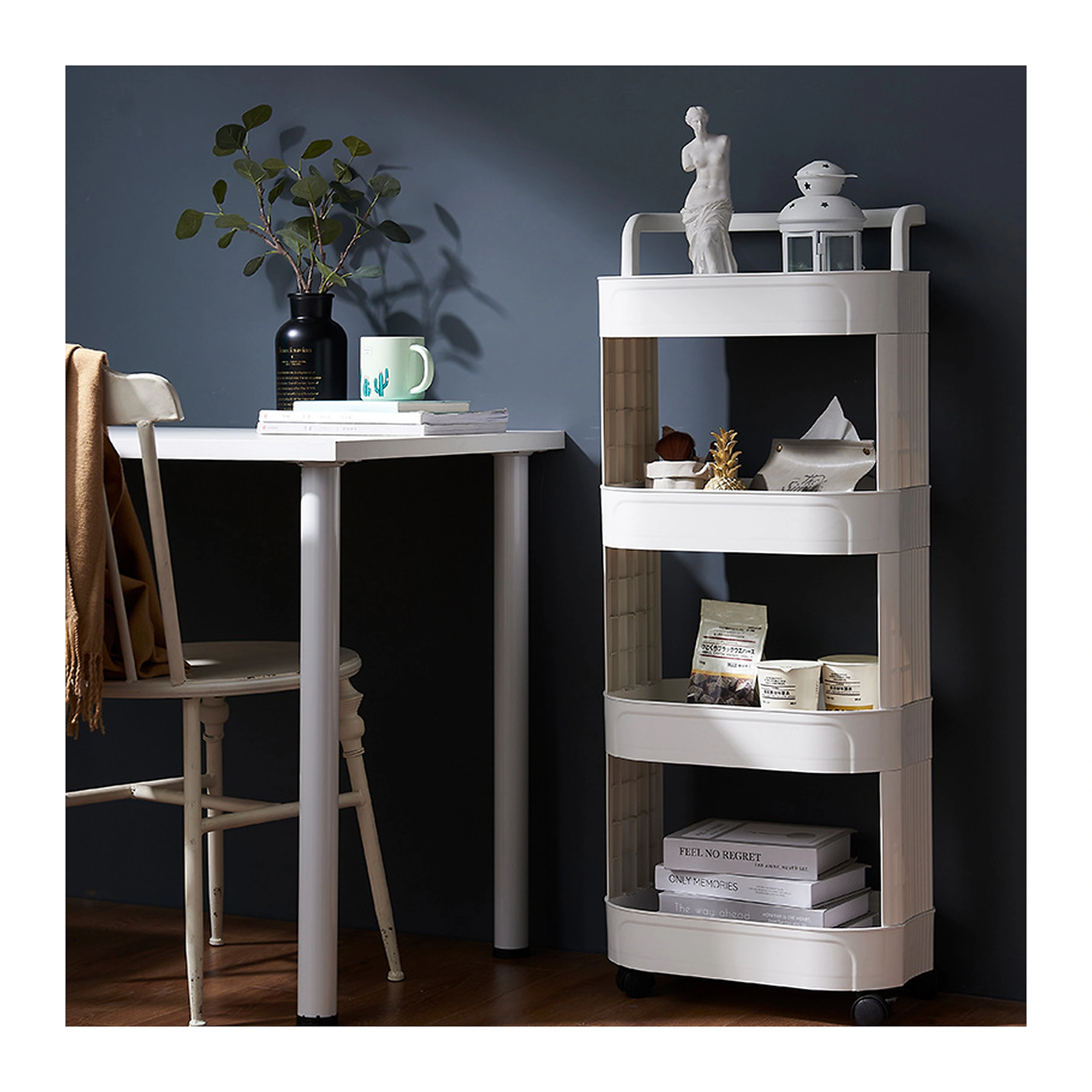 Carrito Organizador de Plástico Multinivel con Ruedas para Cocina, 43x105.6x26.6 cm