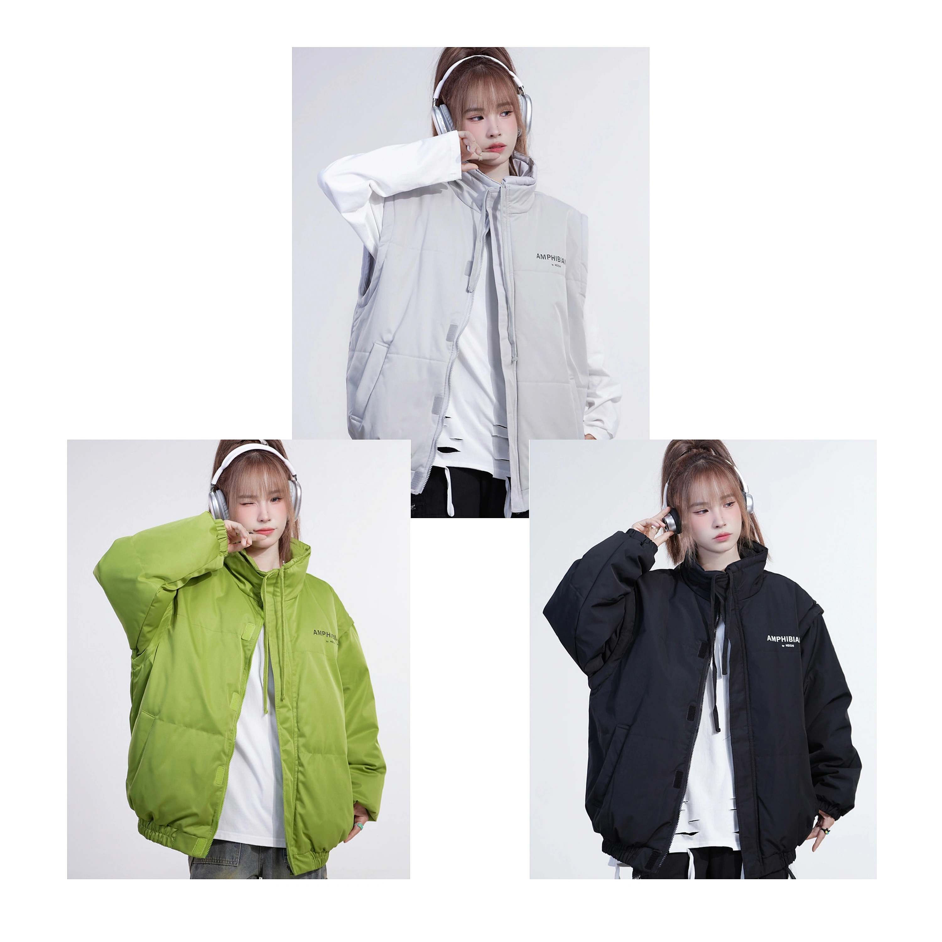 Chaqueta convertible mujer, mangas desmontables, unisex, gruesa, termica