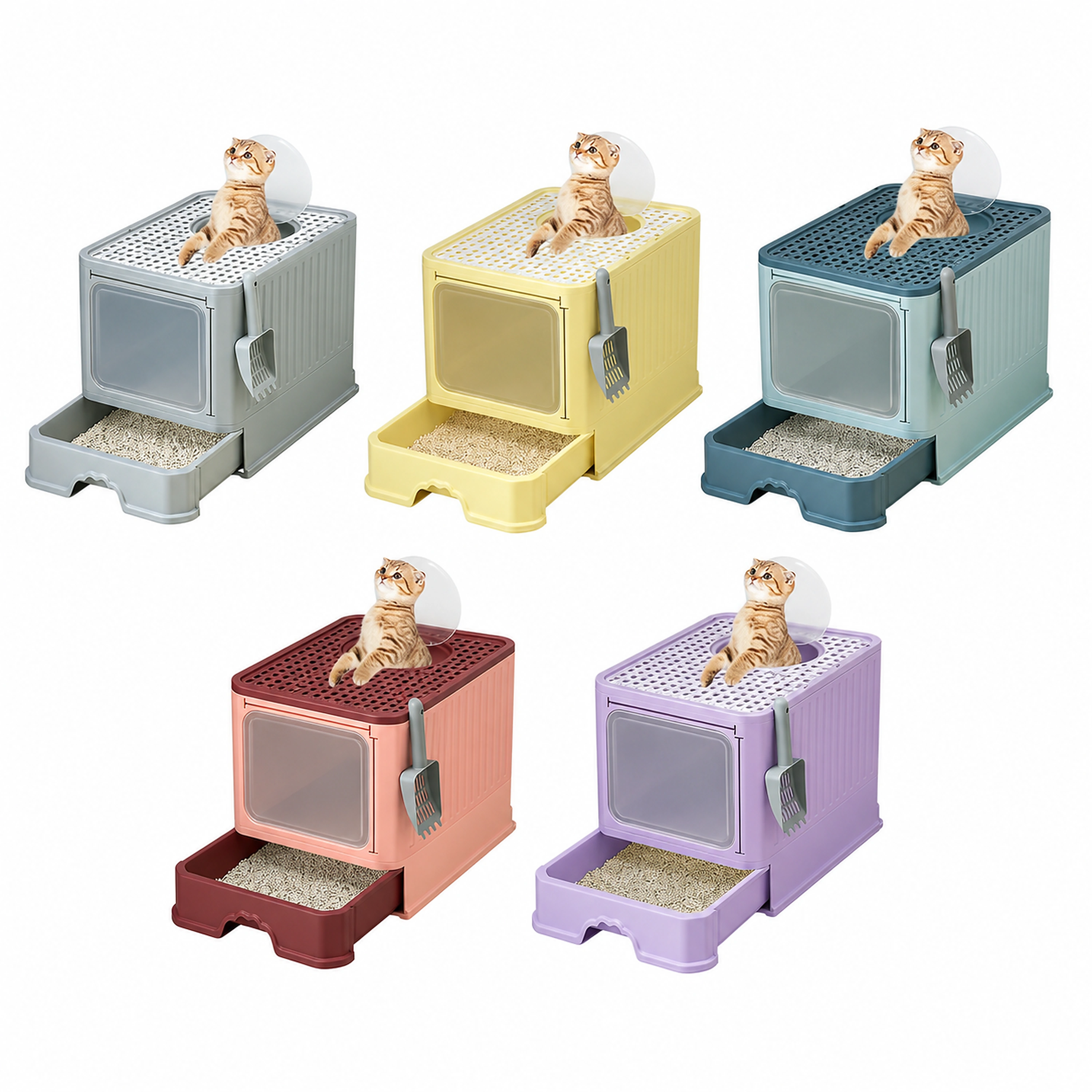Caja de Arena para Gatos de Plástico Anti Olor Anti Salpicadura
