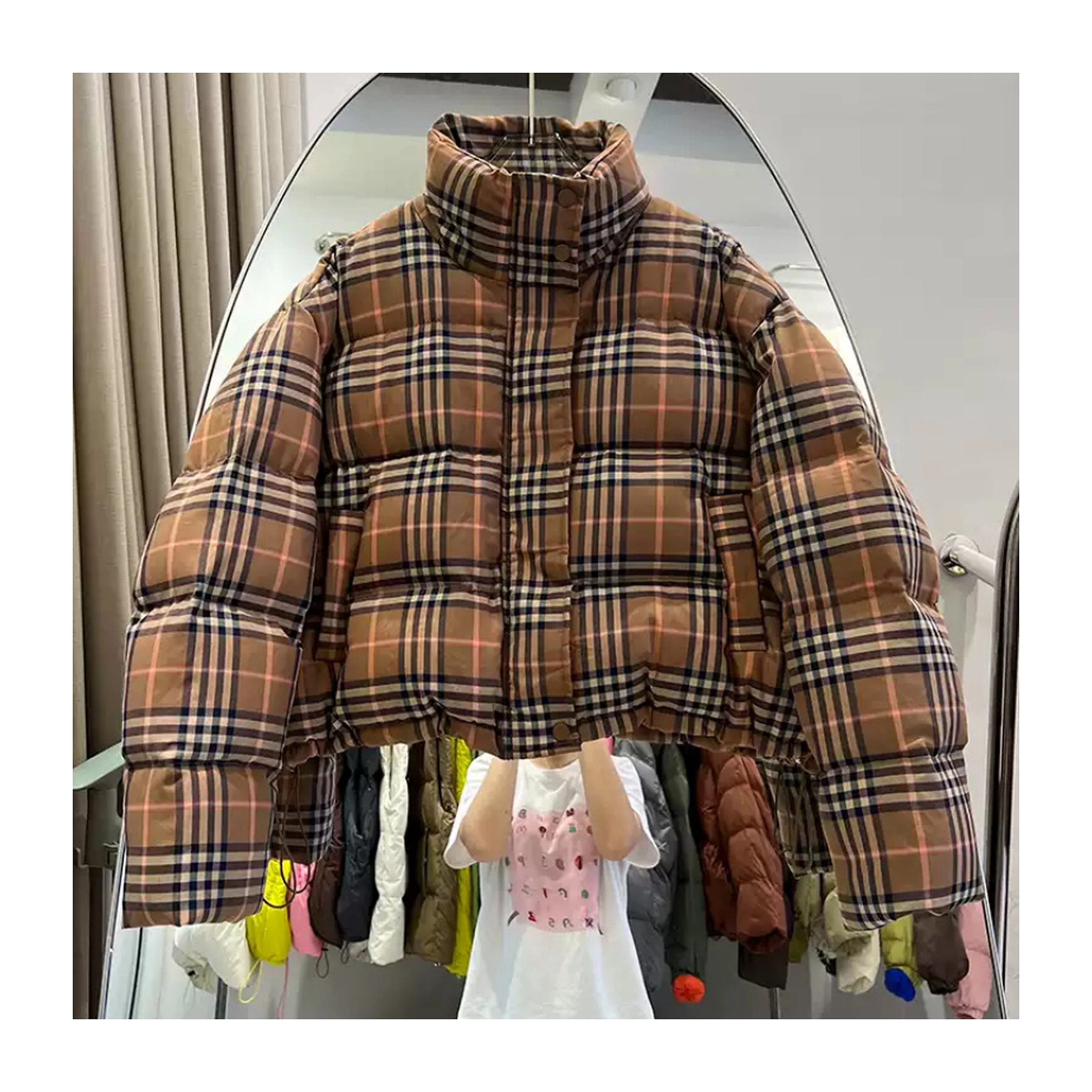 Chaqueta acolchada mujer, estampado boka, cuadros, corta, holgada, coreana, petite