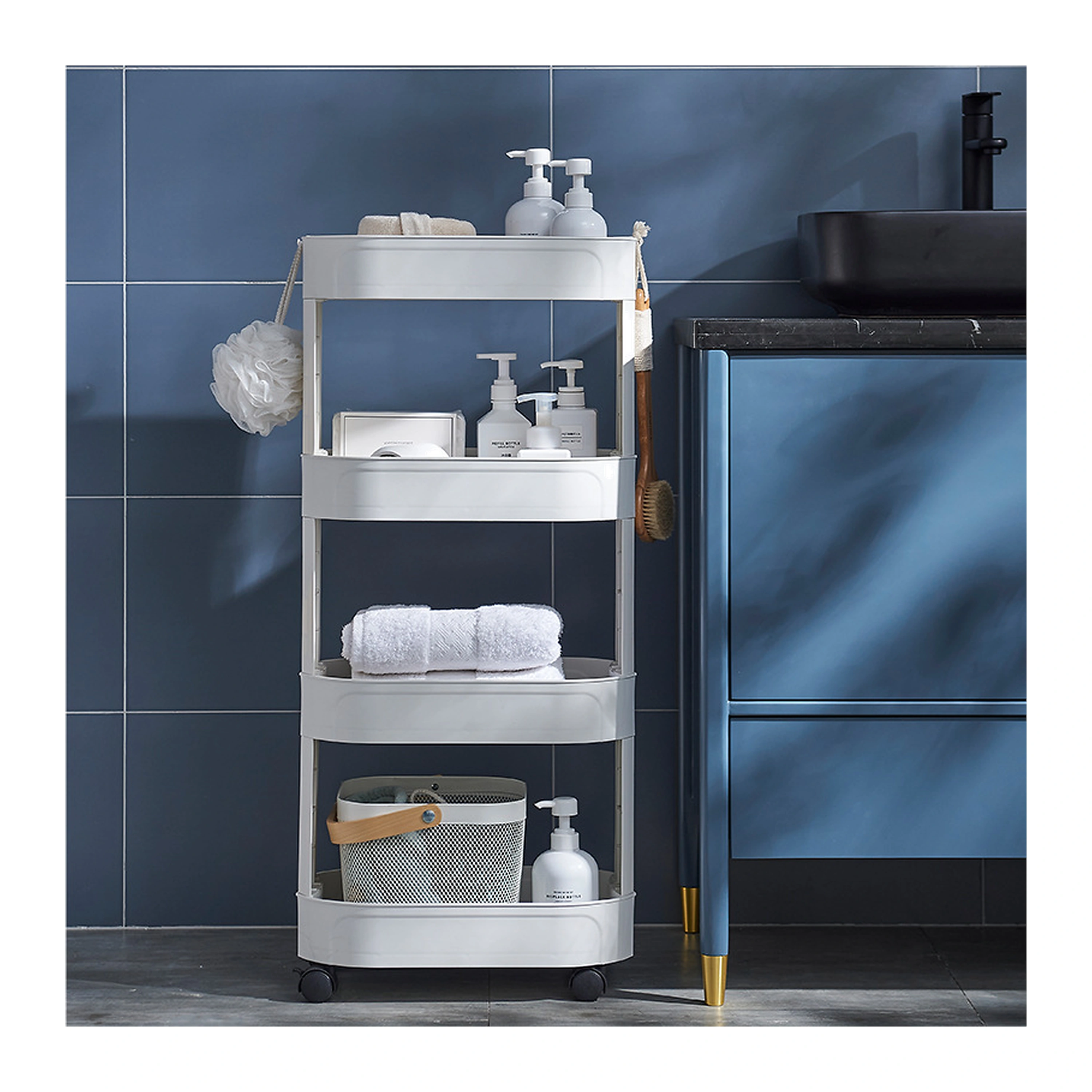 Carrito Organizador de Plástico Multinivel con Ruedas para Cocina, 43x97.1x26.6 cm
