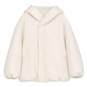 Chaqueta acolchada mujer, textura algodonosa, con capucha, holgada, solida, coreana