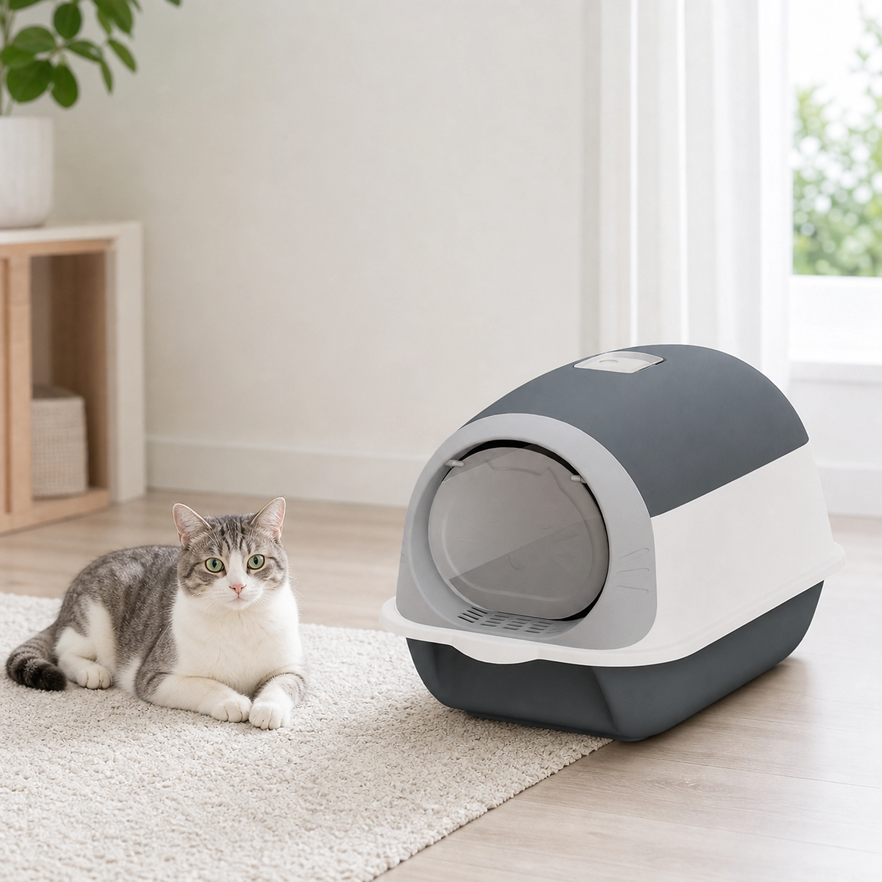 Caja de Arena para Gatos de Plástico con Desinfeccion UV Anti Olor