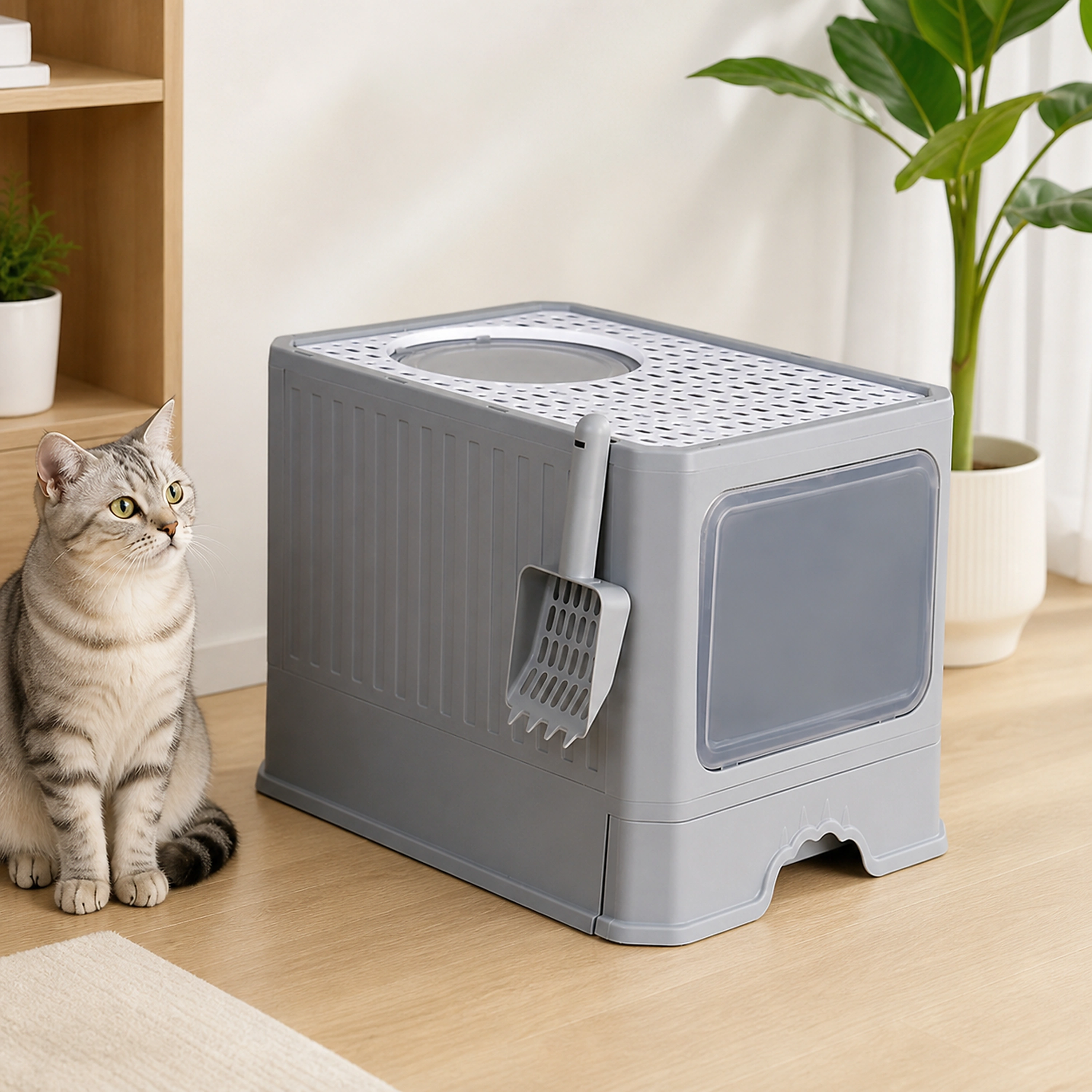Caja de Arena para Gatos de Plástico Anti Olor Anti Salpicadura