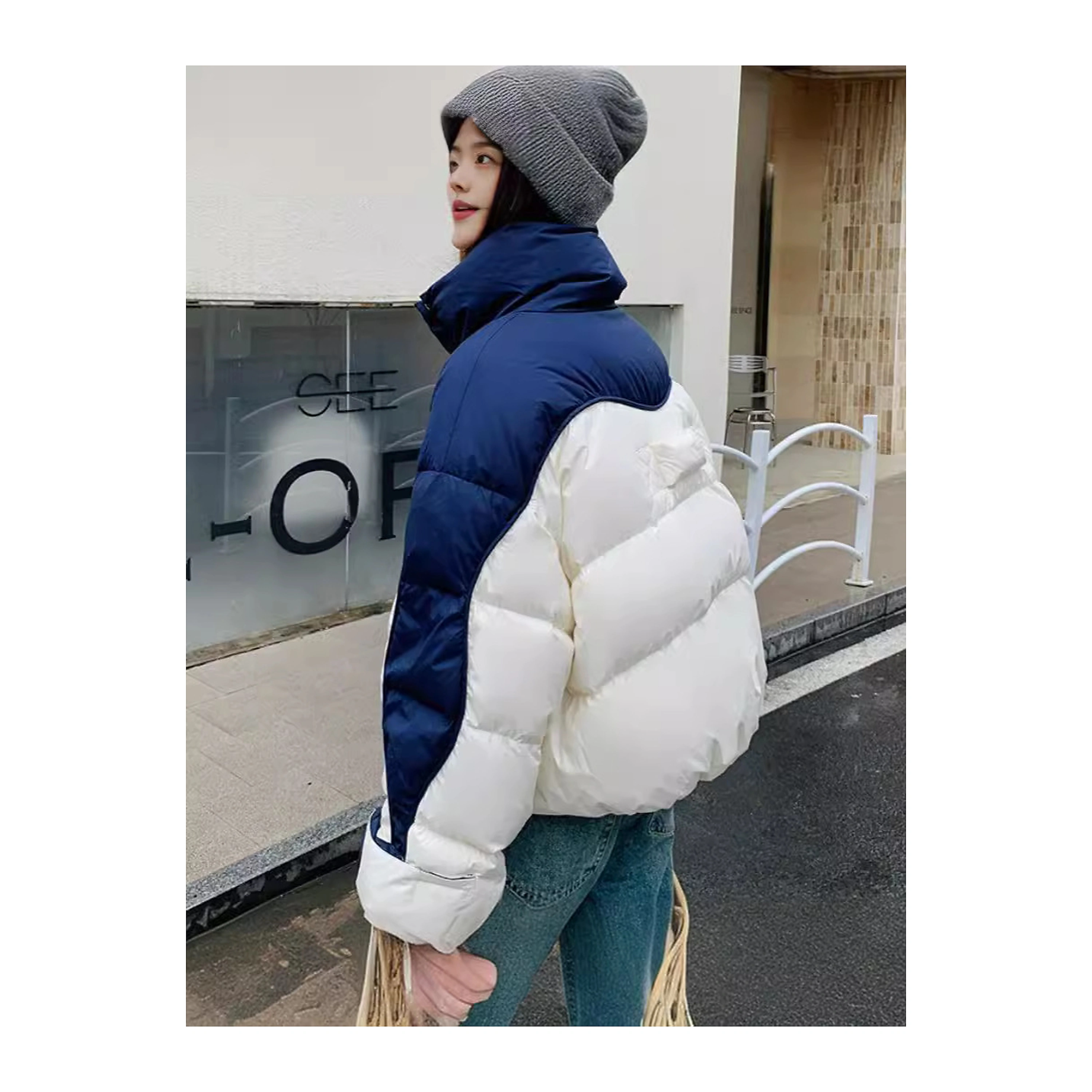 Chaqueta acolchada mujer, textura arrugada, corta, holgada, gruesa, coreana image 1
