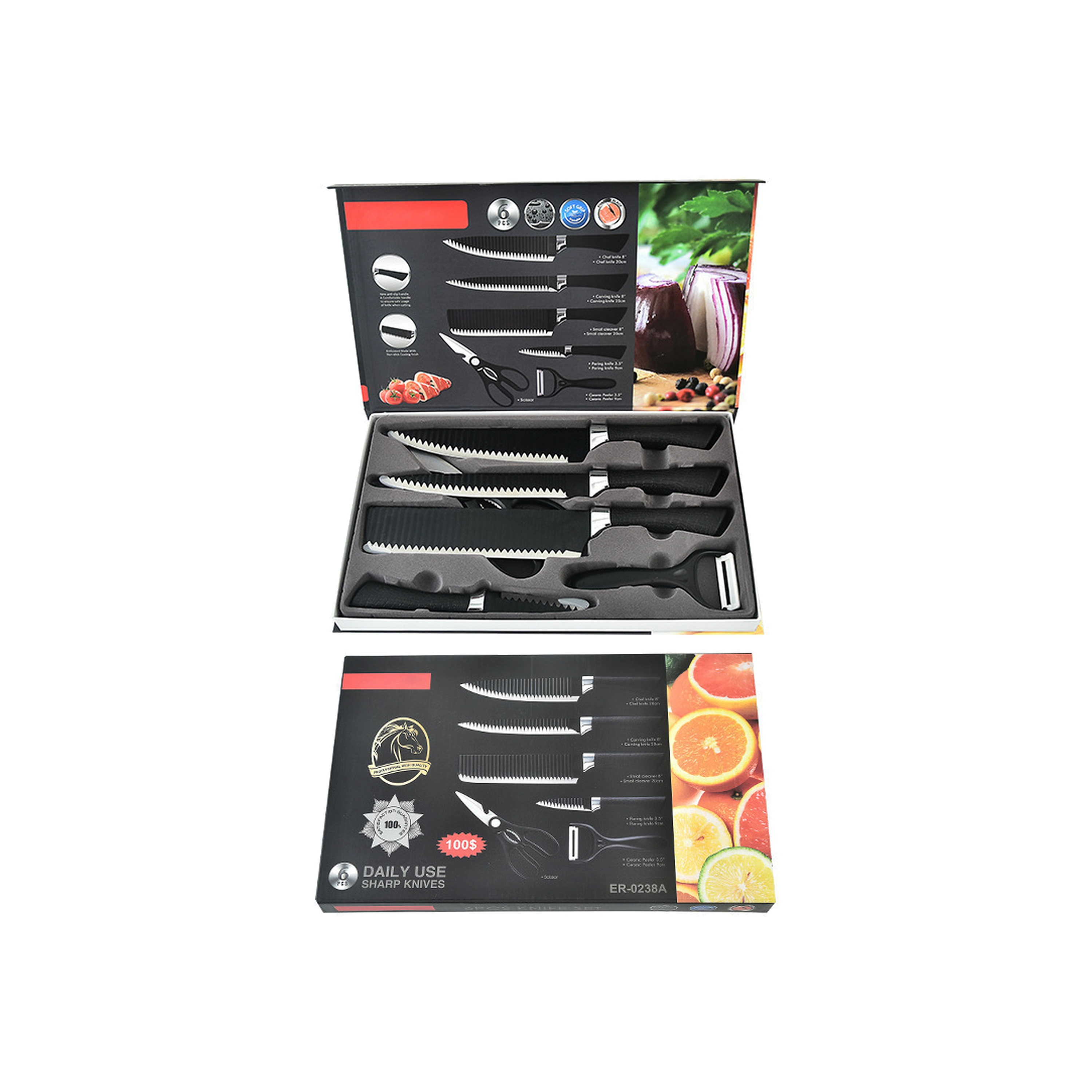 Set de Cuchillos de Acero Inoxidable para Cocina, 6 Piezas