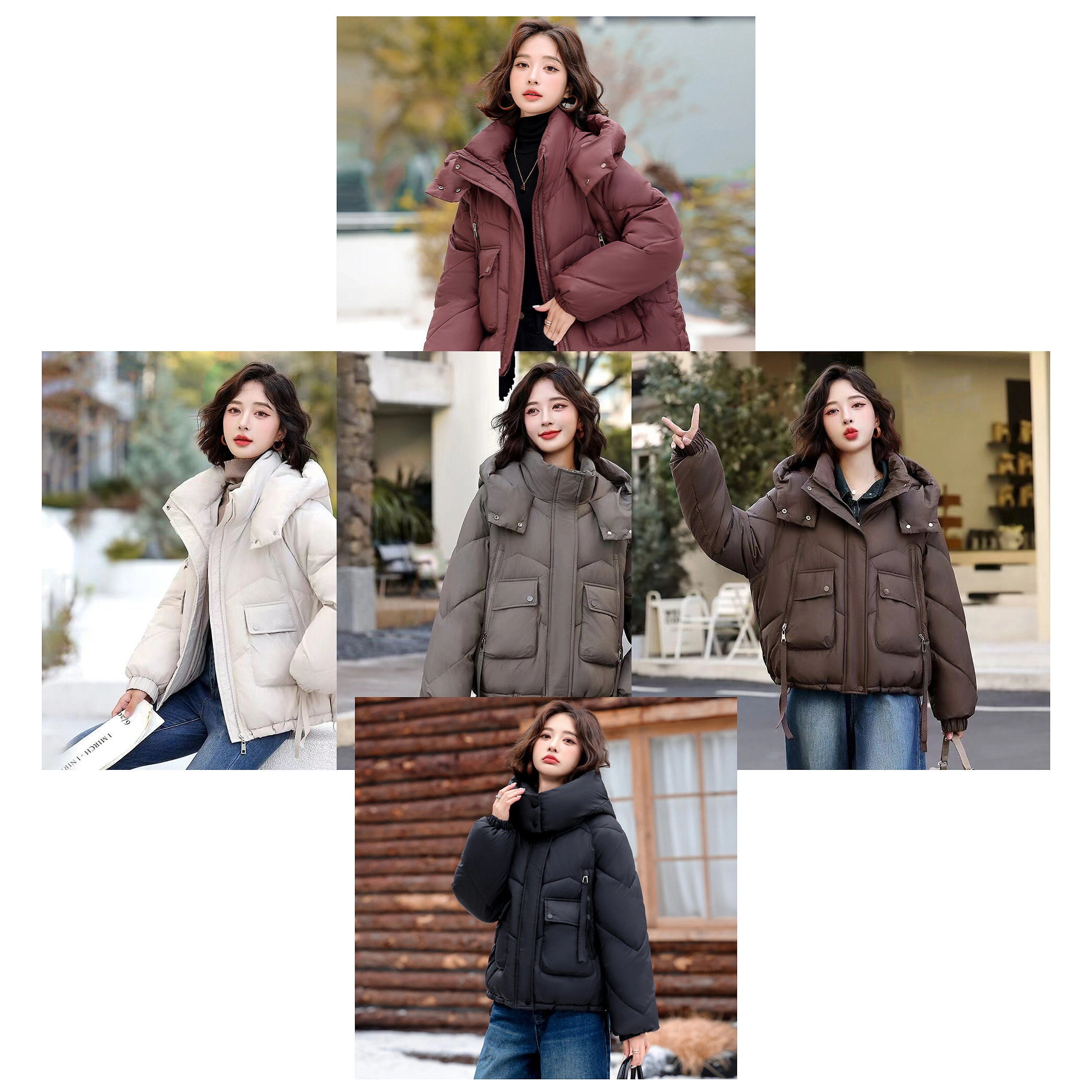 Chaqueta acolchada mujer, tela mate, corta, holgada, bolsillos grandes, europea, puffer